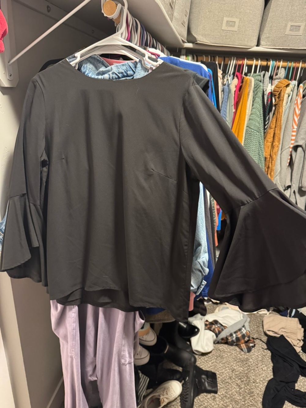 Black Bell-Sleeve Blouse - Unbranded